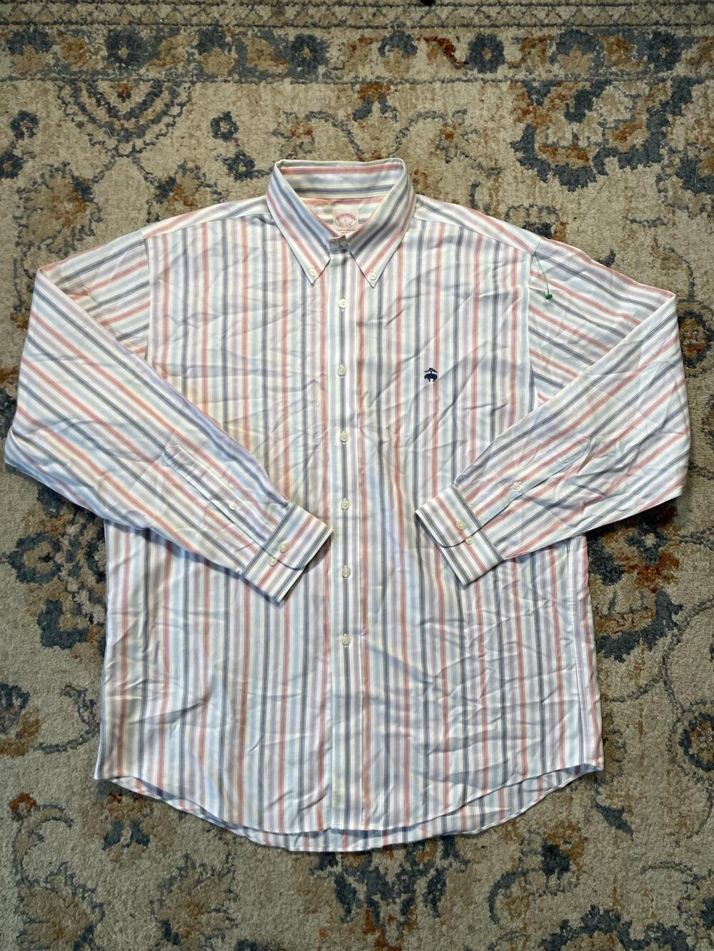 Brooks Brothers Dress Shirt Mens Large Multicolor Stripe Non Iron Supima Cotton